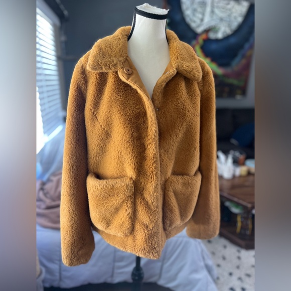 Divided Mustard Yellow Teddy Bear Coat - Picture 1 of 10